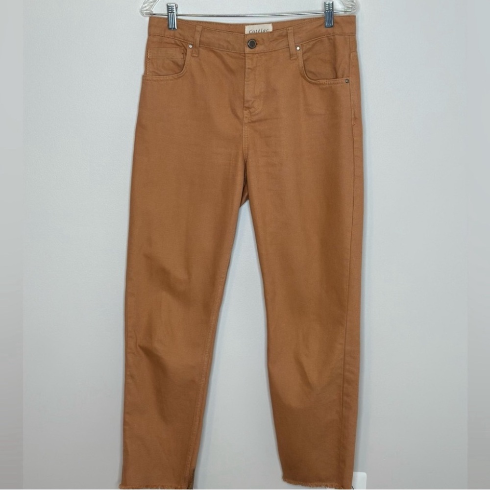 Cotelac acote Brown Straight Leg Raw Hem High Waisted Jeans Size 10